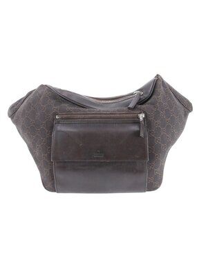 Gucci GG Canvas Leather Belt Bag Crossbody Body Waist Pouch Shoulder Brown Enm